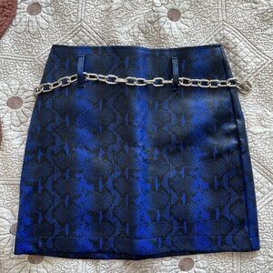 The Ragged Priest Faux-leather Snake Skin Blue Mini Skirt with chain belt
